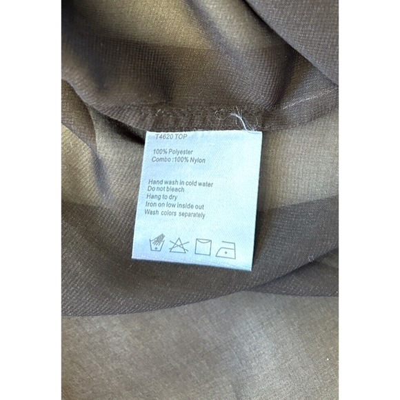 Solo Moda Women's Sheer Overlay Top Batwing Large Brown Sequined Sleeve - Picture 7 of 7